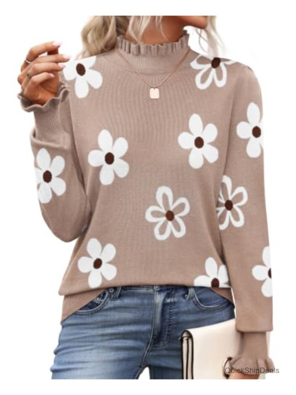 Women's Turtleneck Ruffle Sweater Long Sleeve Knit Top Fall Winter Viscose Blend